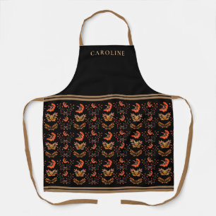 Botanical Red Berries & Fall Leaves Black Custom Apron