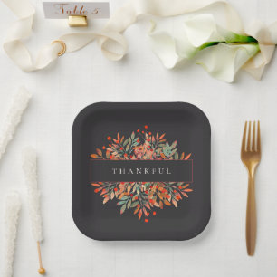 Botanical Red Berries & Leaves Dark Customisable Paper Plate
