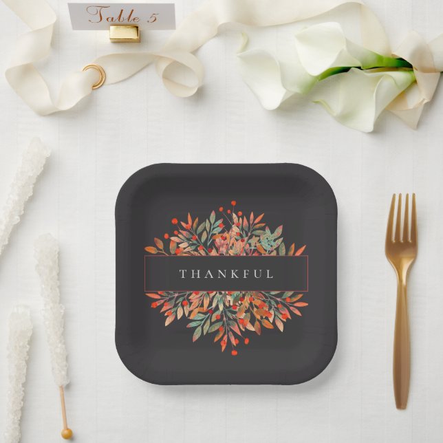 Botanical Red Berries & Leaves Dark Customisable Paper Plate (Wedding)