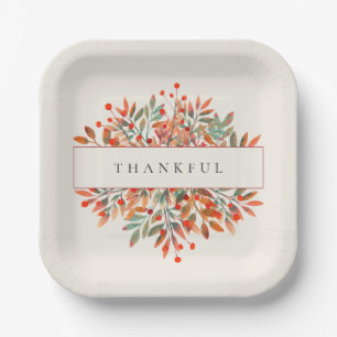 Botanical Red Berries & Leaves Ivory Customisable Paper Plate