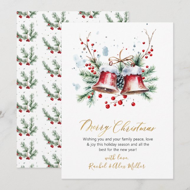 Botanical Red Berries Non Photo Merry Christmas Holiday Card (Front/Back)