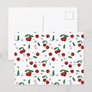 Botanical Red Cherries Greenery & Cherry Blossoms  Postcard