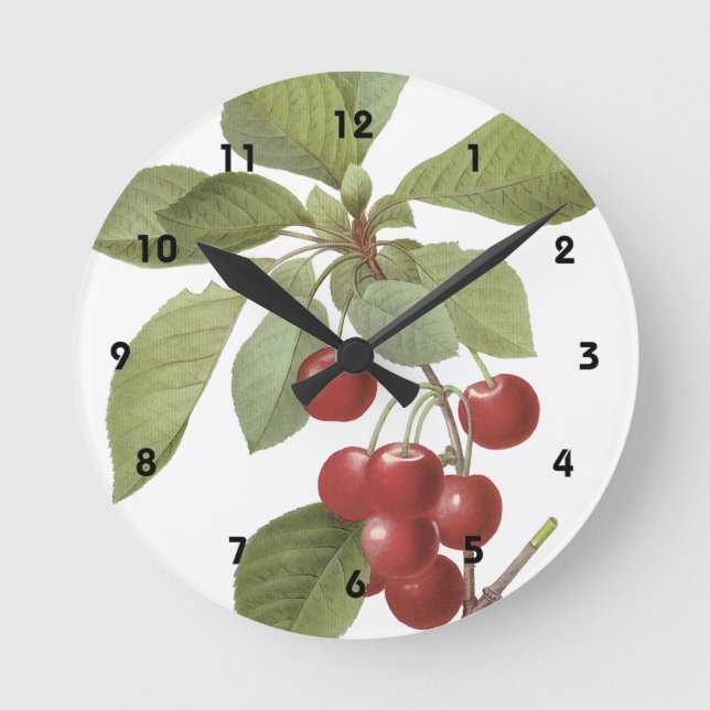 Botanical Red Cherries Round Clock (Front)