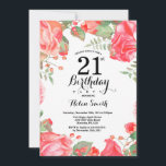 Botanical Red Floral 21st Birthday Invitation<br><div class="desc">Botanical Red Floral 21st Birthday Invitation. Floral Pink Peonies Birthday Invitation for Women. Watercolor Floral Flower. Elegant Pink Rose and Peony Flowers. Adult Birthday. White Background. Black and White. 13th 15th 16th 18th 20th 21st 30th 40th 50th 60th 70th 80th 90th 100th, Any Ages. For further customisation, please click the...</div>