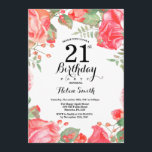 Botanical Red Floral 21st Birthday Invitation<br><div class="desc">Botanical Red Floral 21st Birthday Invitation. Floral Pink Peonies Birthday Invitation for Women. Watercolor Floral Flower. Elegant Pink Rose and Peony Flowers. Adult Birthday. White Background. Black and White. 13th 15th 16th 18th 20th 21st 30th 40th 50th 60th 70th 80th 90th 100th, Any Ages. For further customisation, please click the...</div>