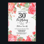 Botanical Red Floral 30th Birthday Invitation<br><div class="desc">Botanical Red Floral 30th Birthday Invitation. Floral Pink Peonies Birthday Invitation for Women. Watercolor Floral Flower. Elegant Pink Rose and Peony Flowers. Adult Birthday. White Background. Black and White. 13th 15th 16th 18th 20th 21st 30th 40th 50th 60th 70th 80th 90th 100th, Any Ages. For further customisation, please click the...</div>