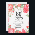 Botanical Red Floral 80th Birthday Invitation<br><div class="desc">Botanical Red Floral 80th Birthday Invitation. Floral Pink Peonies Birthday Invitation for Women. Watercolor Floral Flower. Elegant Pink Rose and Peony Flowers. Adult Birthday. White Background. Black and White. 13th 15th 16th 18th 20th 21st 30th 40th 50th 60th 70th 80th 90th 100th, Any Ages. For further customisation, please click the...</div>