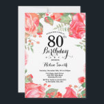 Botanical Red Floral 80th Birthday Invitation<br><div class="desc">Botanical Red Floral 80th Birthday Invitation. Floral Pink Peonies Birthday Invitation for Women. Watercolor Floral Flower. Elegant Pink Rose and Peony Flowers. Adult Birthday. White Background. Black and White. 13th 15th 16th 18th 20th 21st 30th 40th 50th 60th 70th 80th 90th 100th, Any Ages. For further customisation, please click the...</div>