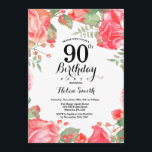 Botanical Red Floral 90th Birthday Invitation<br><div class="desc">Botanical Red Floral 90th Birthday Invitation. Floral Pink Peonies Birthday Invitation for Women. Watercolor Floral Flower. Elegant Pink Rose and Peony Flowers. Adult Birthday. White Background. Black and White. 13th 15th 16th 18th 20th 21st 30th 40th 50th 60th 70th 80th 90th 100th, Any Ages. For further customisation, please click the...</div>