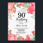 Botanical Red Floral 90th Birthday Invitation<br><div class="desc">Botanical Red Floral 90th Birthday Invitation. Floral Pink Peonies Birthday Invitation for Women. Watercolor Floral Flower. Elegant Pink Rose and Peony Flowers. Adult Birthday. White Background. Black and White. 13th 15th 16th 18th 20th 21st 30th 40th 50th 60th 70th 80th 90th 100th, Any Ages. For further customisation, please click the...</div>