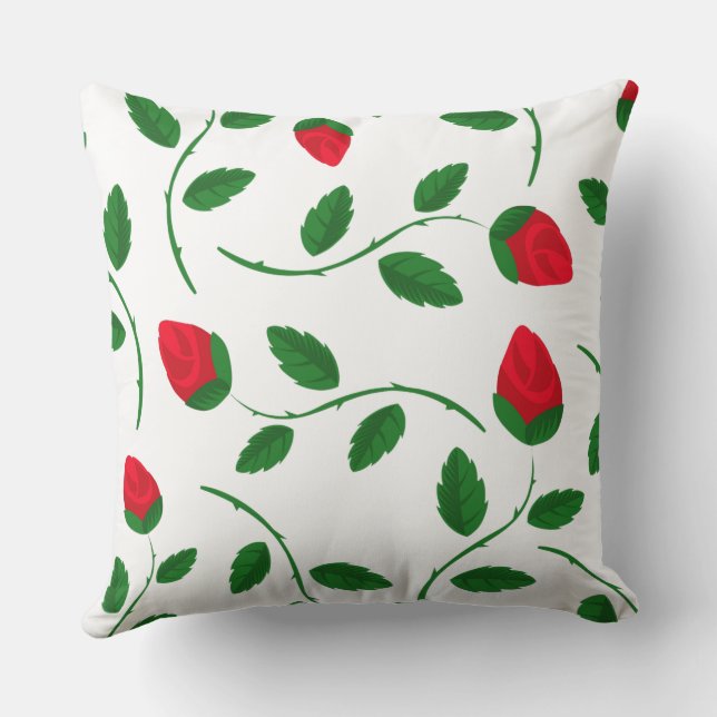 Botanical Red Rose Bud Throw Pillow  (Back)