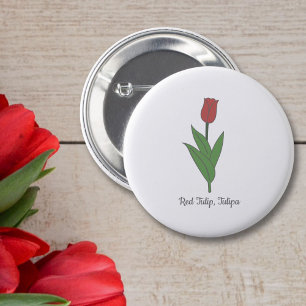 Botanical Red Tulip Pastel Flower 6 Cm Round Badge
