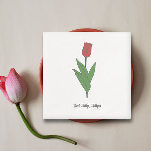 Botanical Red Tulip Pastel Flower Napkin