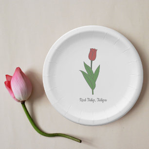 Botanical Red Tulip Pastel Flower Paper Plate