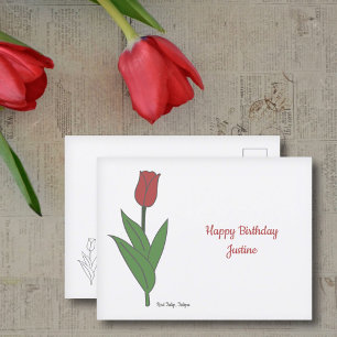 Botanical Red Tulip Pastel Flower  Postcard
