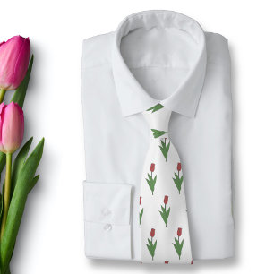 Botanical Red Tulip Pastel Flower  Tie