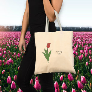 Botanical Red Tulip Pastel Flower Tote Bag