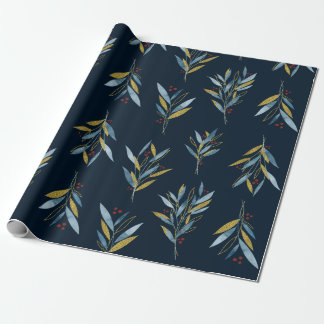Botanical Repeat Pattern from Twigs with Gold Wrapping Paper