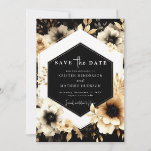 Botanical Romantic Gold and Black Wedding Save The Date