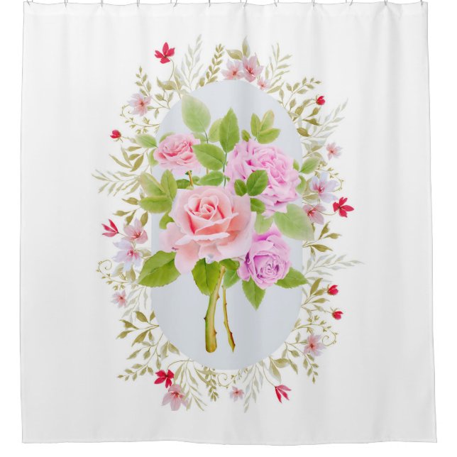 Botanical Rose Floral Shower Curtain (Front)