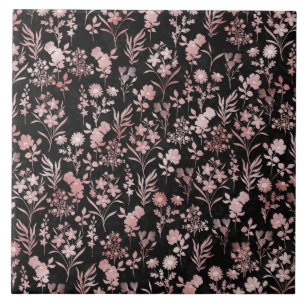 Botanical Rose Gold Flowers Pattern Ceramic Tile