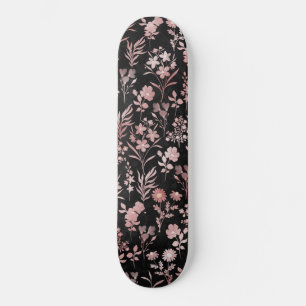 Botanical Rose Gold Flowers Pattern Skateboard