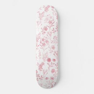Botanical Rose Gold Flowers White Pattern Skateboard