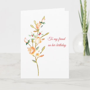 Botanical Rose Stem and Berries Birthday Card