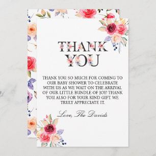 Botanical Roses Baby Shower Thank You Card