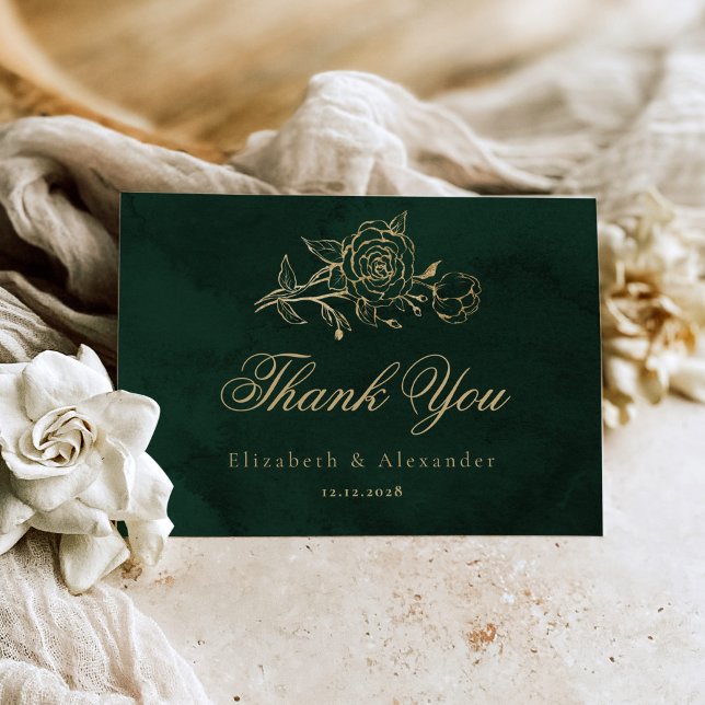 Botanical Roses Green Gold Royal wedding Thank you Card (Creator Uploaded)