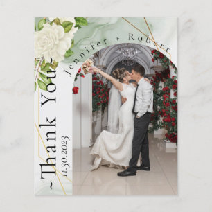 Botanical Rosy Photo Budget Wedding Thank you card