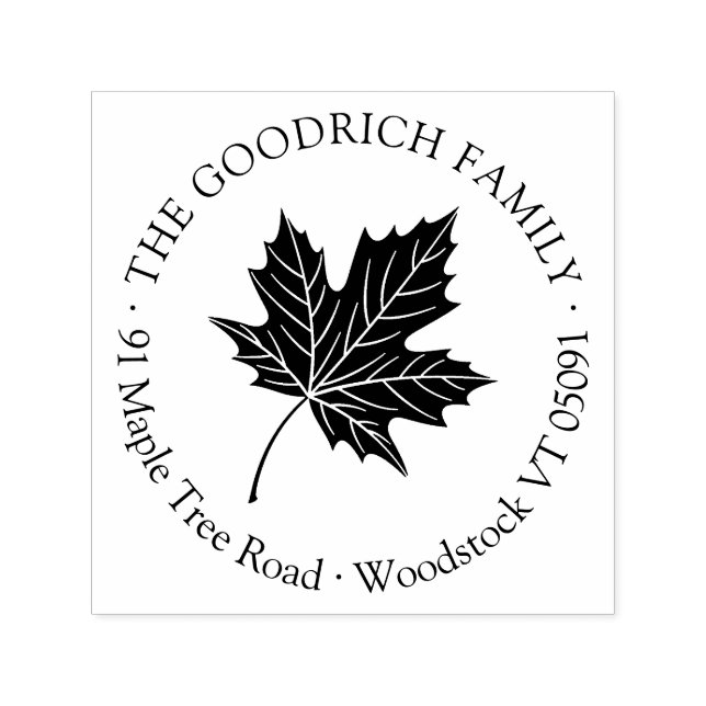 Botanical Round Maple Leaf Return Address.  Self-inking Stamp (Design)