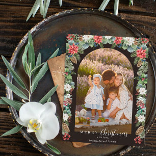 Botanical & Rustic 1 Photo Floral Arch Christmas Holiday Postcard