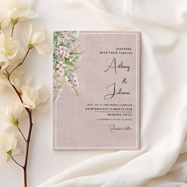 Botanical rustic blush pink mint floral Wedding Invitation (Botanical rustic blush pink mint floral Wedding)