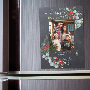Botanical Rustic Chalkboard Holiday Magnet Card