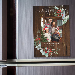 Botanical Rustic Dark Wood Holiday Magnet Card