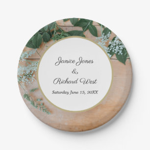 Botanical Rustic Gold Frame Custom Wedding Paper Plate