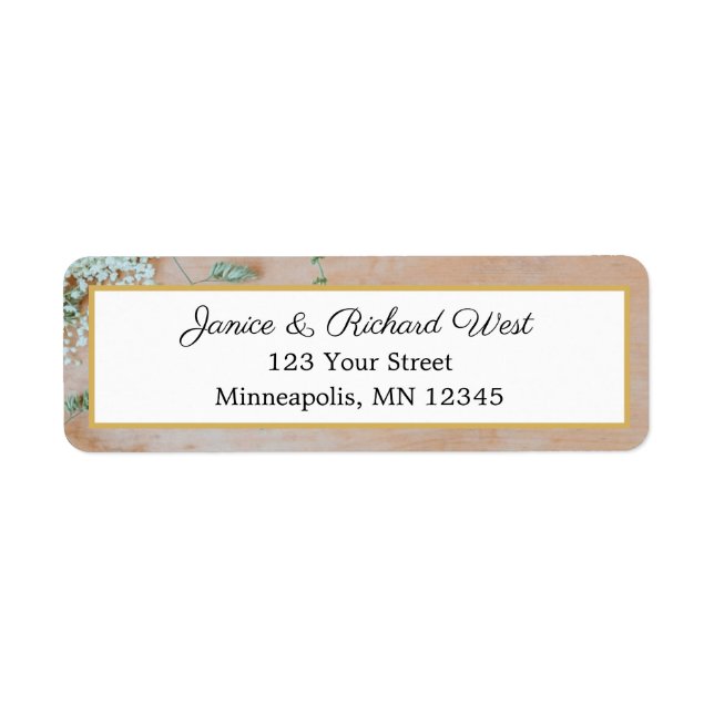 Botanical Rustic Gold Frame Wedding Return Address Label (Front)