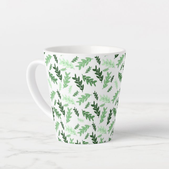 Botanical, Rustic Green Leaves Latte Mug (Left Angle)
