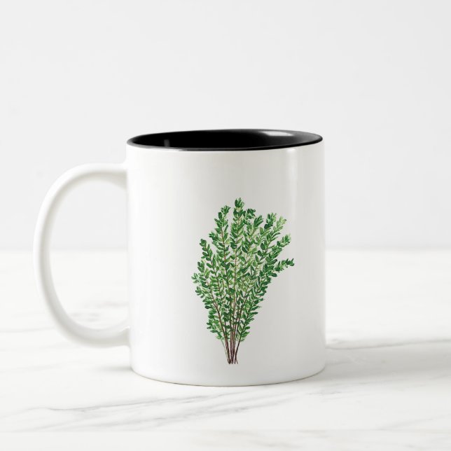 Botanical rustic kitchen garden herbs thyme Two-Tone coffee mug (Left)