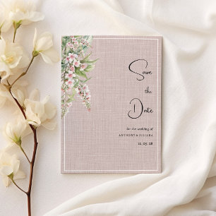 Botanical rustic pink mint floral Save the Date Invitation