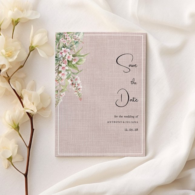 Botanical rustic pink mint floral Save the Date Invitation (Botanical rustic pink mint floral Save the Date)