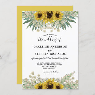 Botanical Rustic Sunflower Watercolor Wedding Invitation