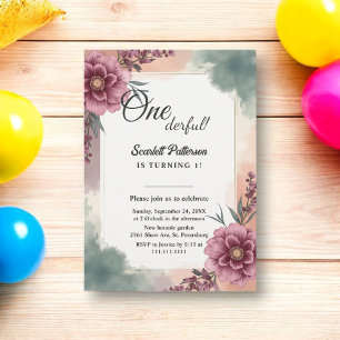 Botanical Rustic Watercolor Floral 1st Birthday Invitation