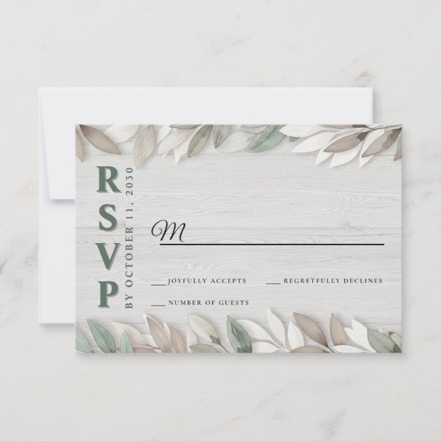 Botanical Rustic Watercolor Leaves Wedding RSVP (Front)