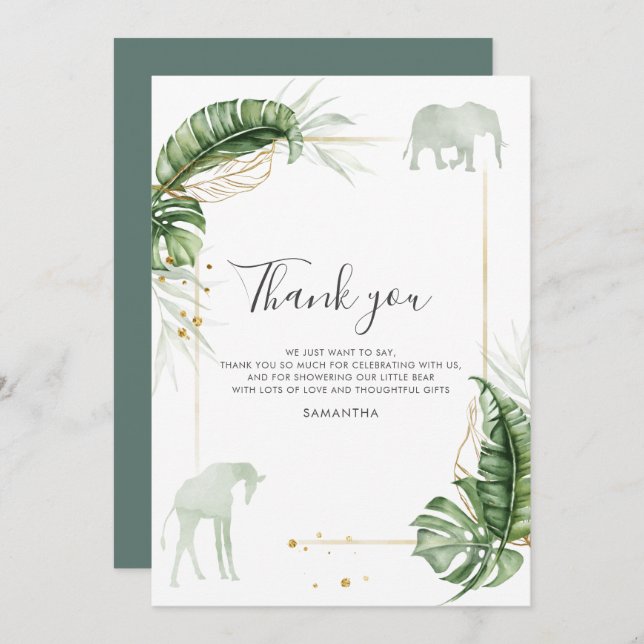 Botanical Safari Animals Baby Shower Thank You Card (Front/Back)