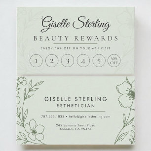 Botanical Sage Green Aesthetician Floral Loyalty Business Card