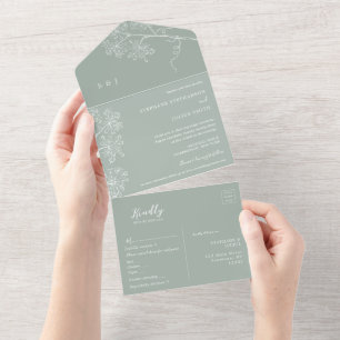 Botanical Sage Green All in One Wedding Invite