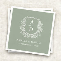 Botanical Sage Green Crest Wedding Monogram