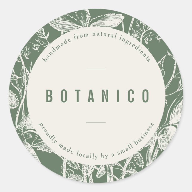 Botanical Sage Green Floral Business Branding  Classic Round Sticker (Front)